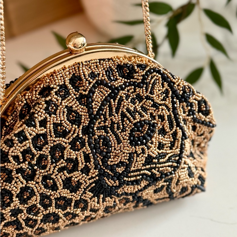 Elegant Black and Gold Beaded Clutch